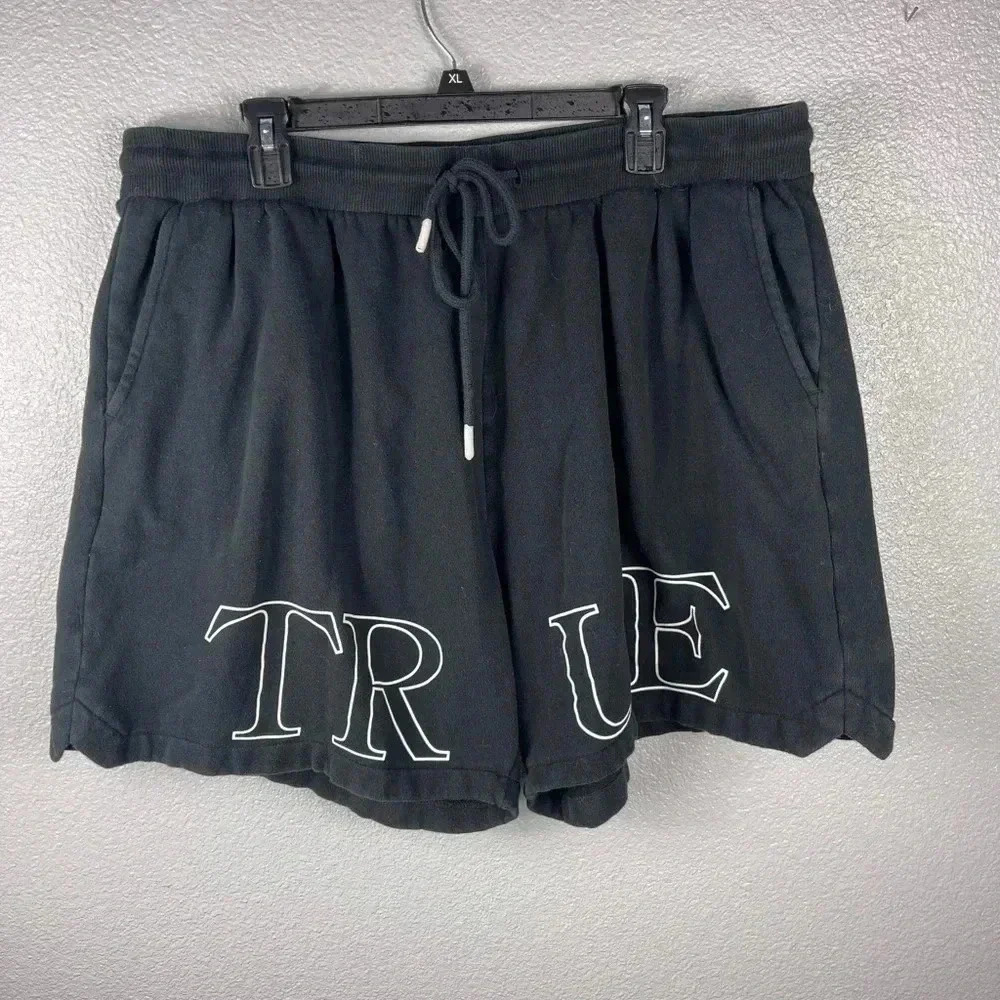 True Religion Men’s Basketball Fleece Shorts Black Y2K 2XL Pull On Drawstring - Picture 2 of 9